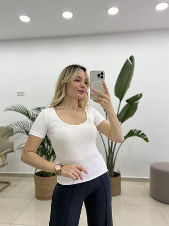 Beyaz Havuz Yaka Likralı Pamuk Badi