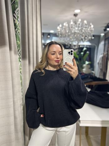 Bisiklet Yaka Angora Siyah Triko Kazak