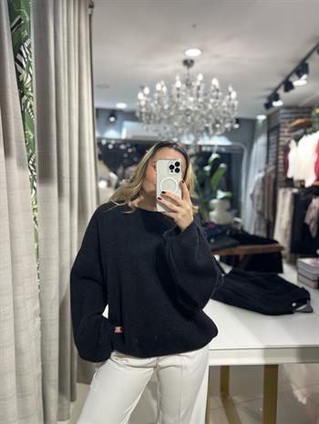 Bisiklet Yaka Angora Siyah Triko Kazak