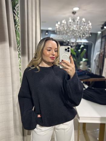 Bisiklet Yaka Angora Siyah Triko Kazak