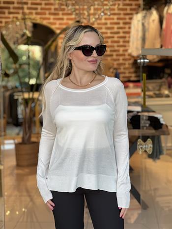 Bisiklet Yaka Ekru İnce Triko Kazak