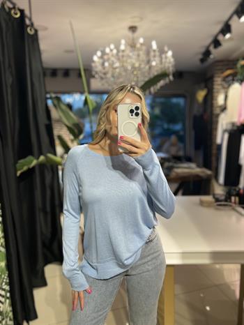 Bisiklet Yaka Mavi İnce Triko Kazak