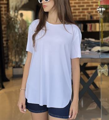 Bisiklet Yaka Modal Kumaş Beyaz Tişört