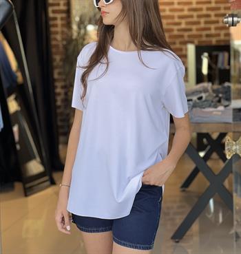 Bisiklet Yaka Modal Kumaş Beyaz Tişört