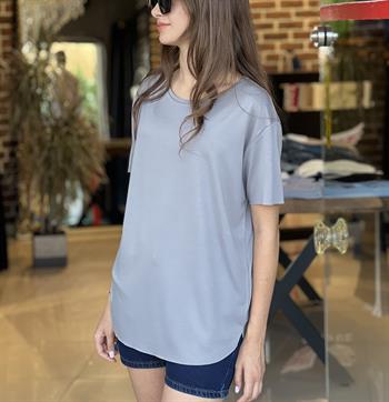 Bisiklet Yaka Modal Kumaş Gri Tişört