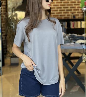 Bisiklet Yaka Modal Kumaş Gri Tişört