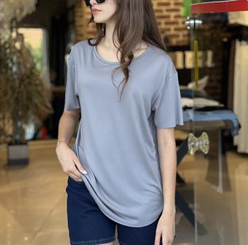 Bisiklet Yaka Modal Kumaş Gri Tişört