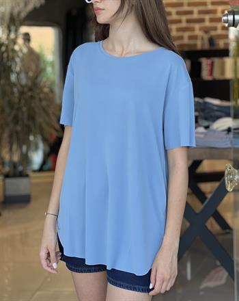 Bisiklet Yaka Modal Kumaş Mavi Tişört