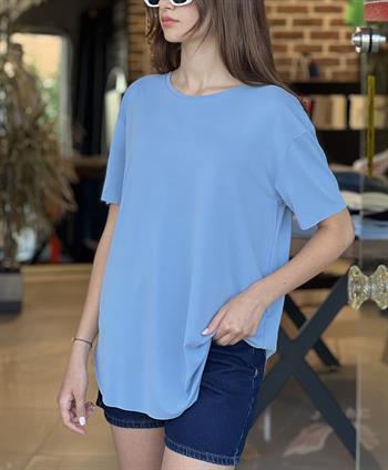 Bisiklet Yaka Modal Kumaş Mavi Tişört