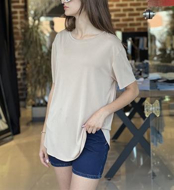 Bisiklet Yaka Modal Kumaş Vizon Tişört