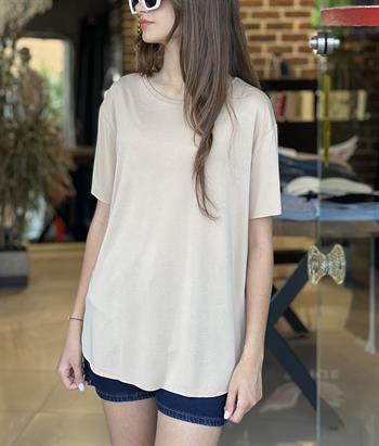 Bisiklet Yaka Modal Kumaş Vizon Tişört