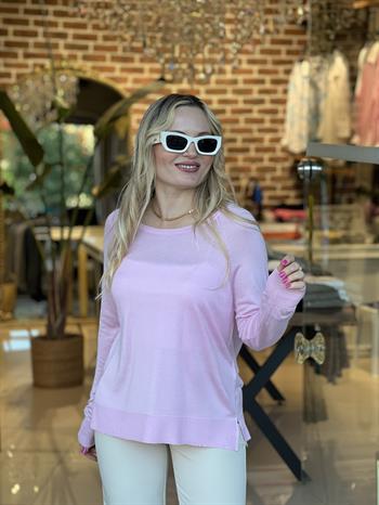 Bisiklet Yaka Pembe İnce Triko Kazak