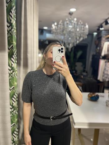 Bisiklet Yaka  Pullu Füme Triko