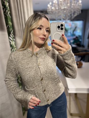 Buklet Cepli Düğmeli Vizon Ceket Hırka