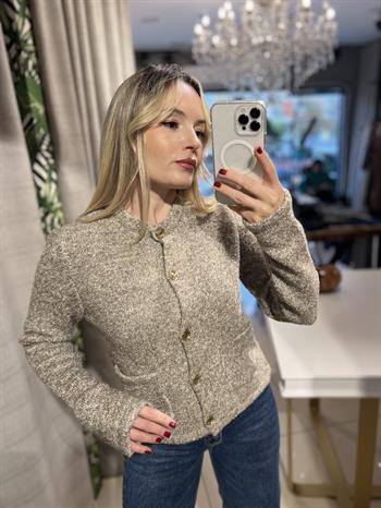 Buklet Cepli Düğmeli Vizon Ceket Hırka