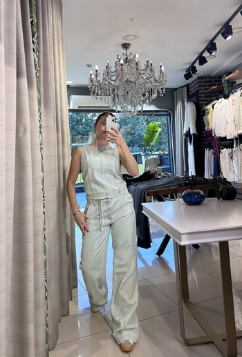 Buz Mavisi Denim Bluz Pantolon Takım