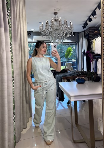 Buz Mavisi Denim Bluz Pantolon Takım