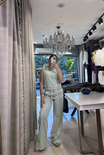Buz Mavisi Denim Bluz Pantolon Takım