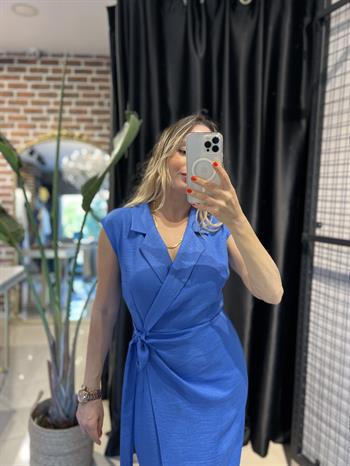 Ceket Yaka Anvelop İndigo Elbise