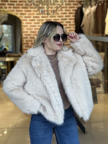 Ceket Yaka Bej Peluş Kürk