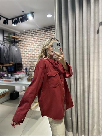 Cep Detaylı Bordo Gabardin Gömlek