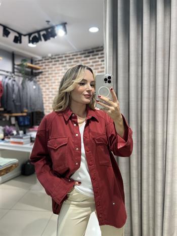 Cep Detaylı Bordo Gabardin Gömlek