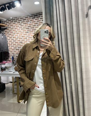 Cep Detaylı Olive Yeşili Gabardin Gömlek