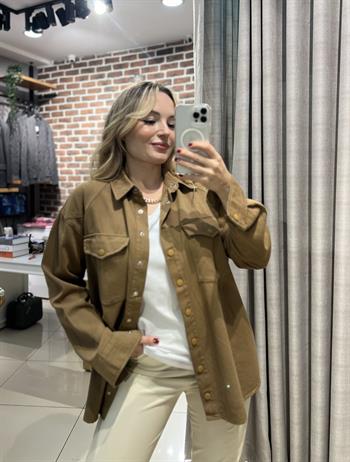 Cep Detaylı Olive Yeşili Gabardin Gömlek