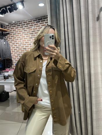 Cep Detaylı Olive Yeşili Gabardin Gömlek