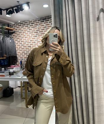 Cep Detaylı Olive Yeşili Gabardin Gömlek