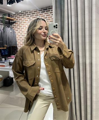 Cep Detaylı Olive Yeşili Gabardin Gömlek