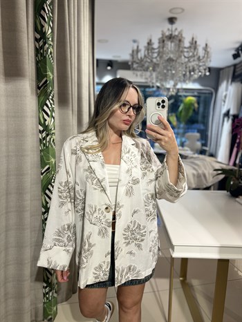 Çiçek Nakışlı Keten Blazer Ceket