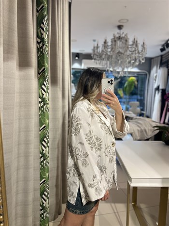 Çiçek Nakışlı Keten Blazer Ceket