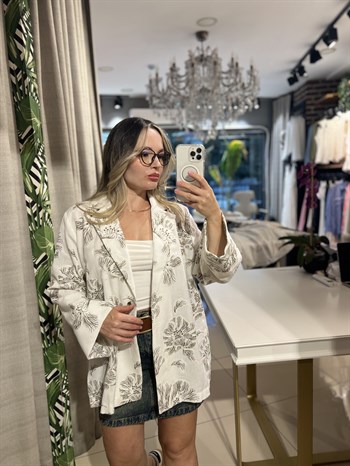 Çiçek Nakışlı Keten Blazer Ceket