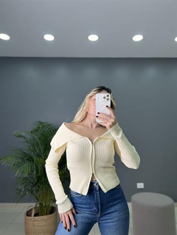 Çift Fermuarlı Fitilli Crop Hırka