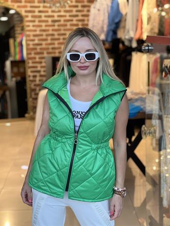 Çimen Yeşili Mevsimlik Kapitone Yelek