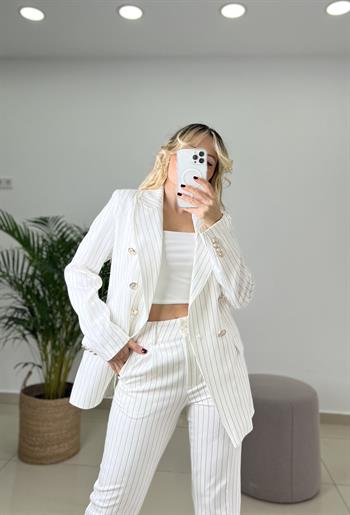 Çizgili Ekru Takım Elbise 