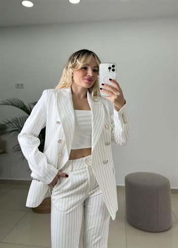 Çizgili Ekru Takım Elbise 