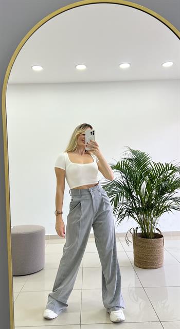 Çizgili Gri Palazzo Pantolon