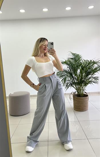Çizgili Gri Palazzo Pantolon