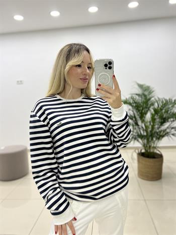 Çizgili Lacivert Sweatshırt 