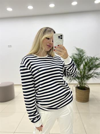 Çizgili Lacivert Sweatshırt 