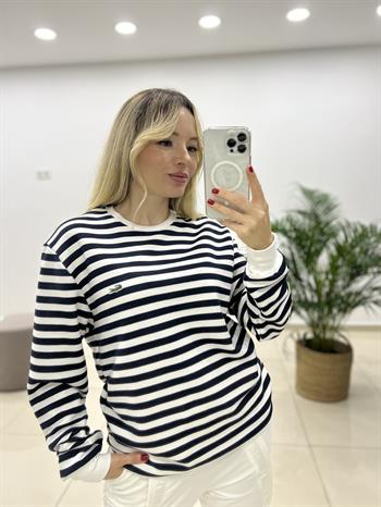 Çizgili Lacivert Sweatshırt 