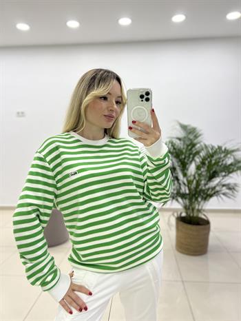 Çizgili Yeşil Sweatshırt 
