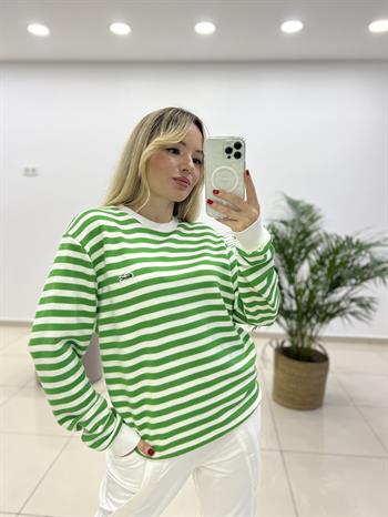 Çizgili Yeşil Sweatshırt 
