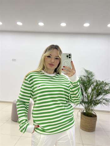 Çizgili Yeşil Sweatshırt 