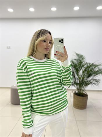 Çizgili Yeşil Sweatshırt 