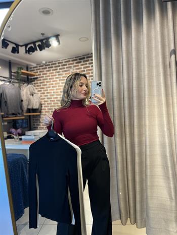 Dik Yaka  Uzun Kollu Bordo Body