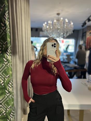 Dik Yaka  Uzun Kollu Bordo Body