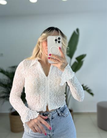 Dilvin Ekru Dantel Bluz 